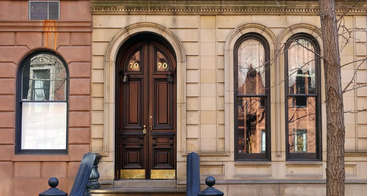 The front door of number 70, a Manhattan townhouse